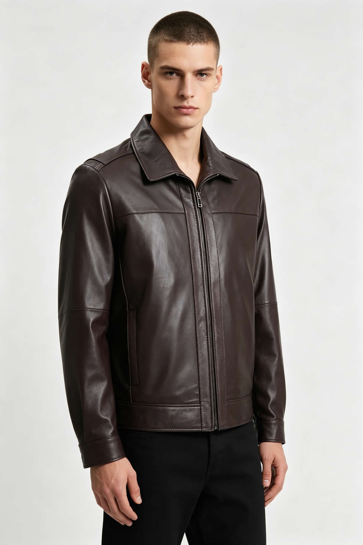 ALIN Leo Men's Genuine Leather Casual Jacket Brown - MALLTURK