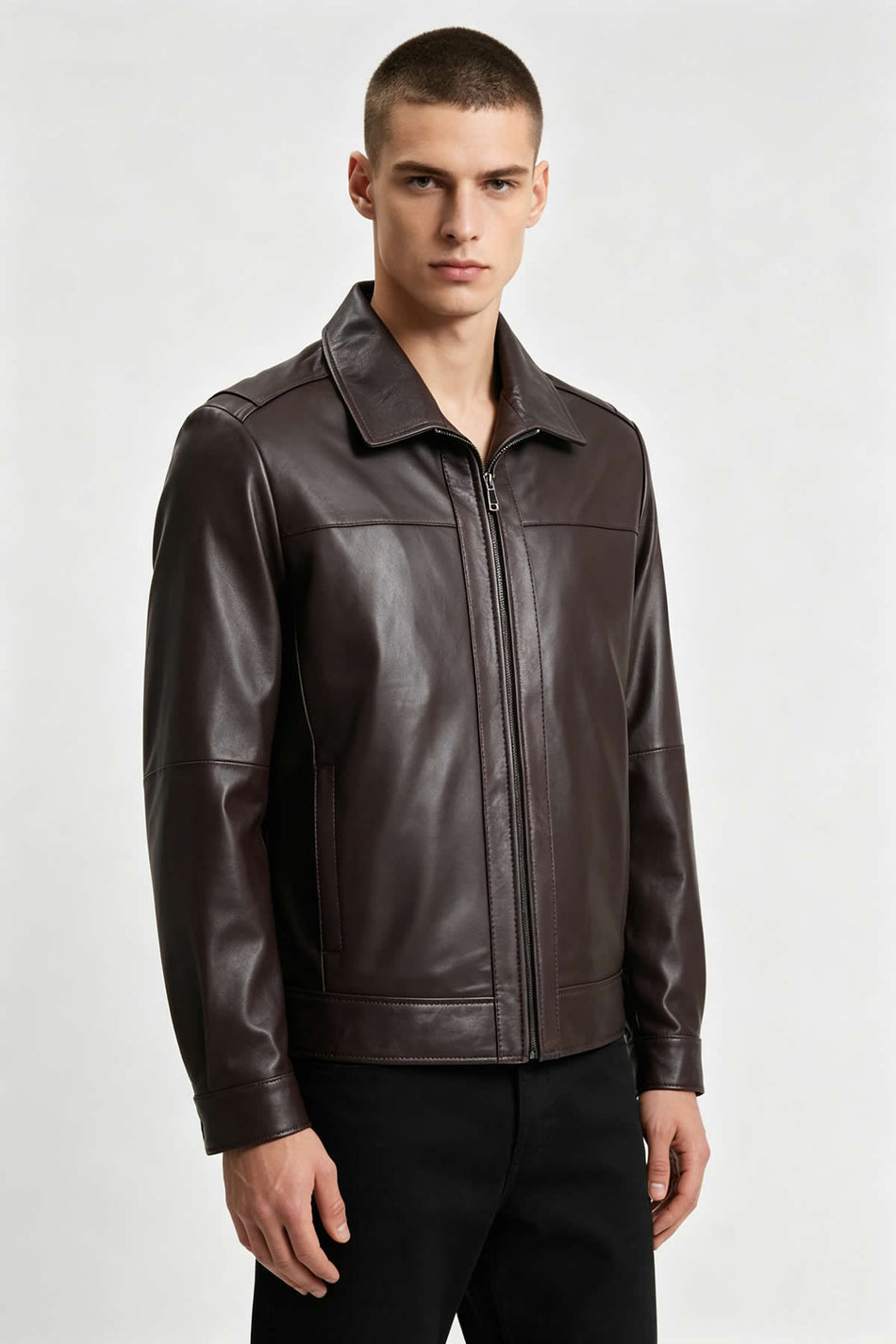 ALIN Leo Men's Genuine Leather Casual Jacket Brown