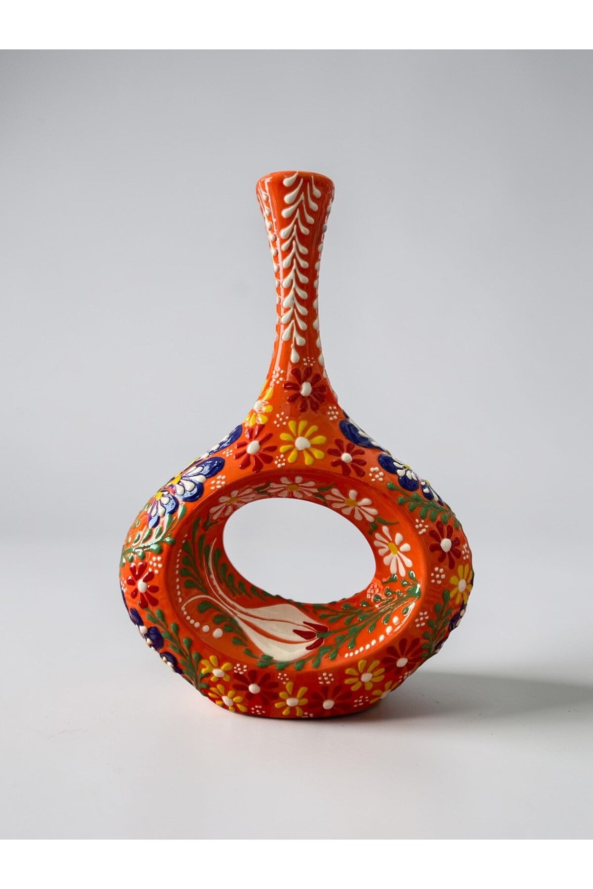 YOOS Handmade 28cm Embossed and Lace Scandinavian Porcelain Vase Orange - MALLTURK