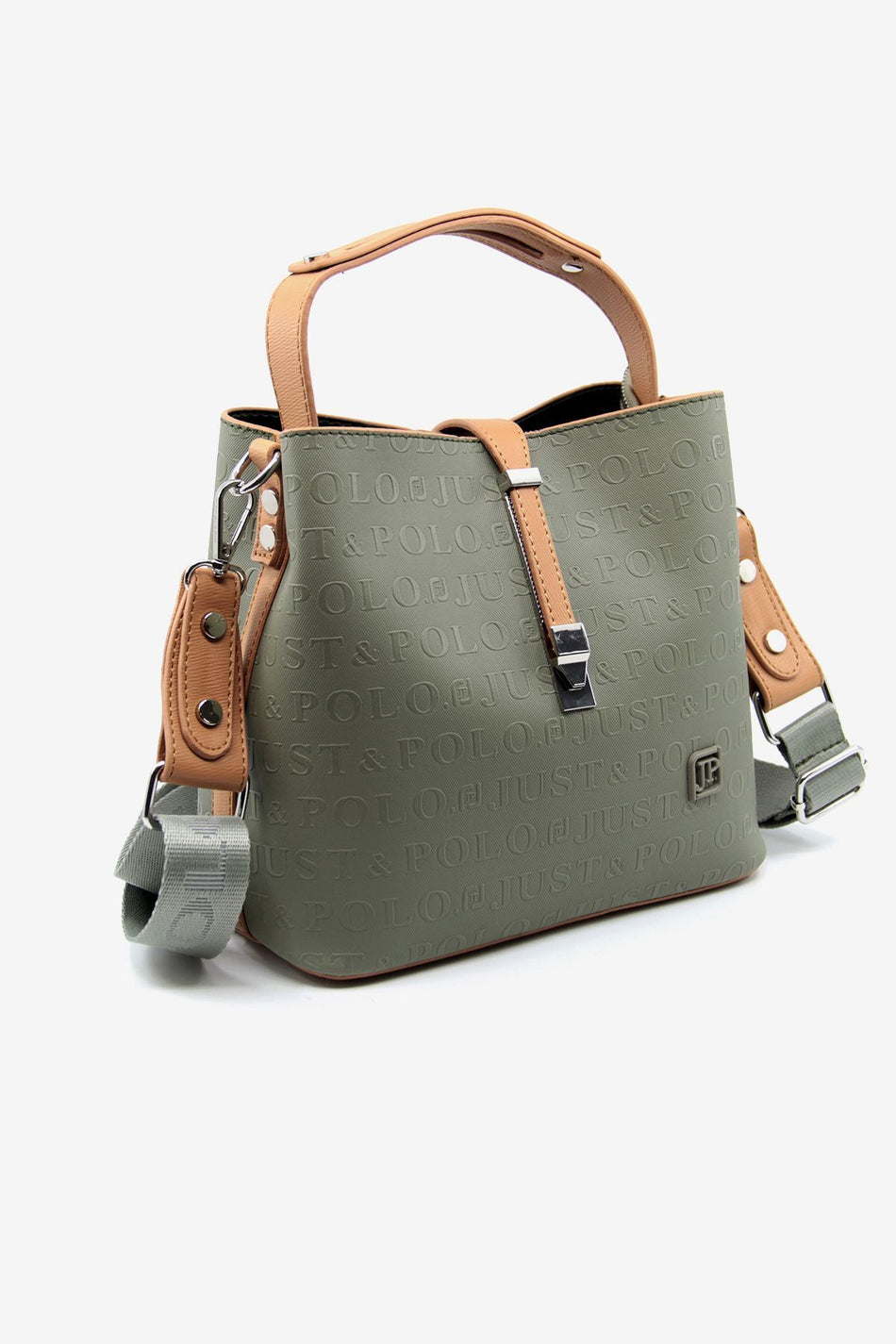 Just Polo Women's Embossed Print Vegan Shoulder and Handbag with Lock Detail JPM4002