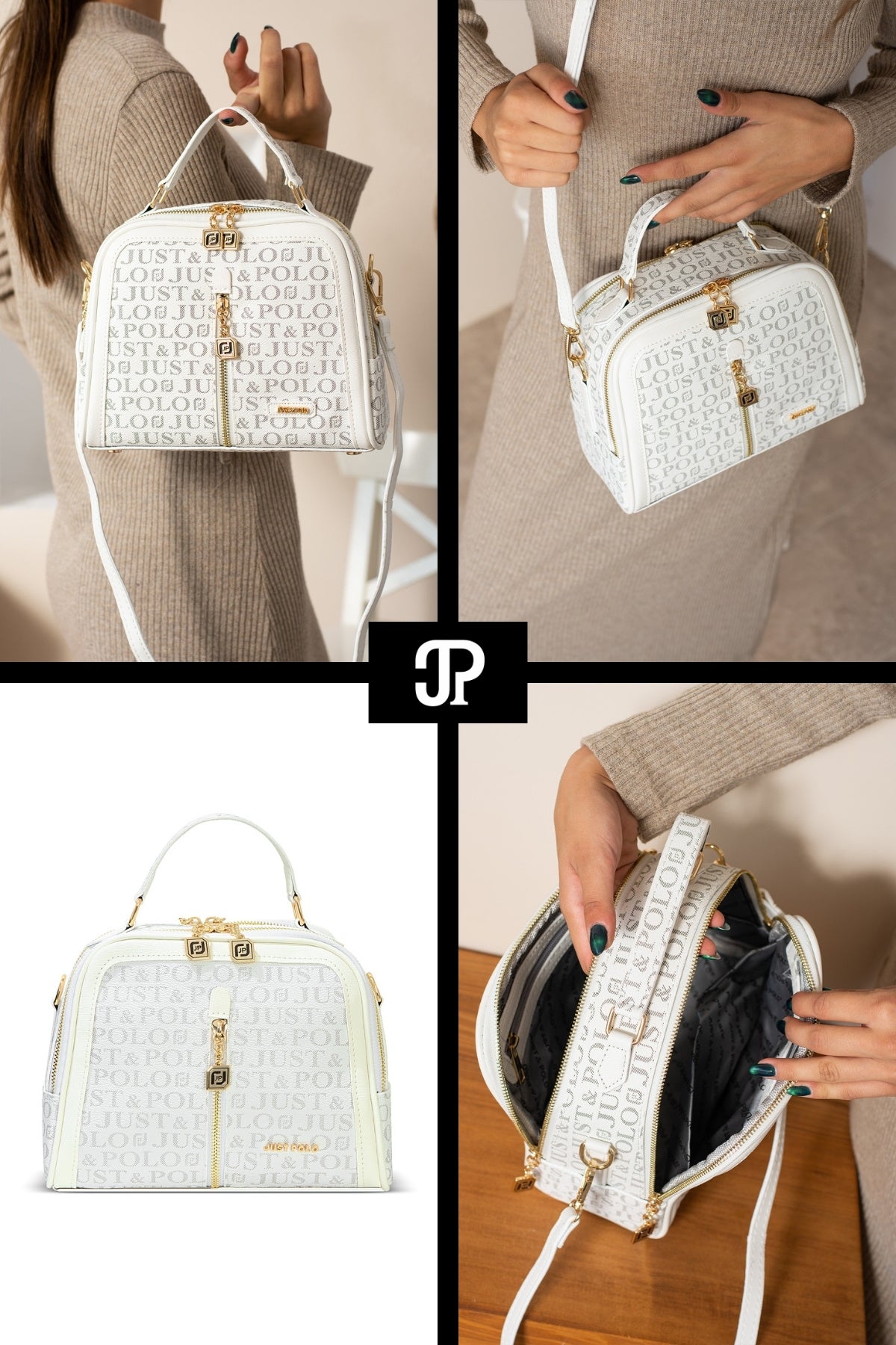 Just Polo Original Women's New Season Luxury Soft Leather Adjustable Crossbody Stylish Hand and Shoulder Bag White - MALLTURK