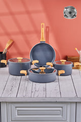 Tac Sera Feel Induction Compatible 7 Piece Ceramic Cookware Set Ahsap Kulplu, Nonstick, Modern Tasarim - MALLTURK