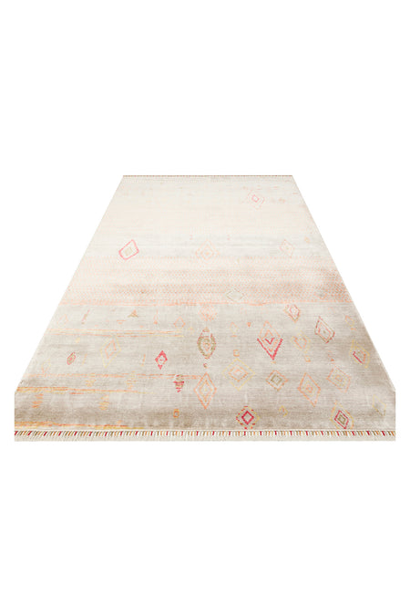 Vog Hali Efsun Handmade Beige Lyocell Special Loom Ethnic Usak Pattern Fringed Living Room Carpet - MALLTURK