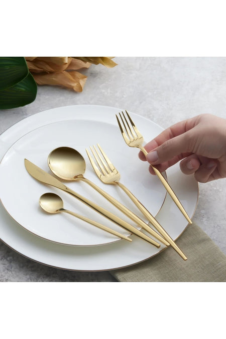 Karaca orion shiny champion parlak gold 30 Piece 6 Place Setting Flatware Boxed - MALLTURK
