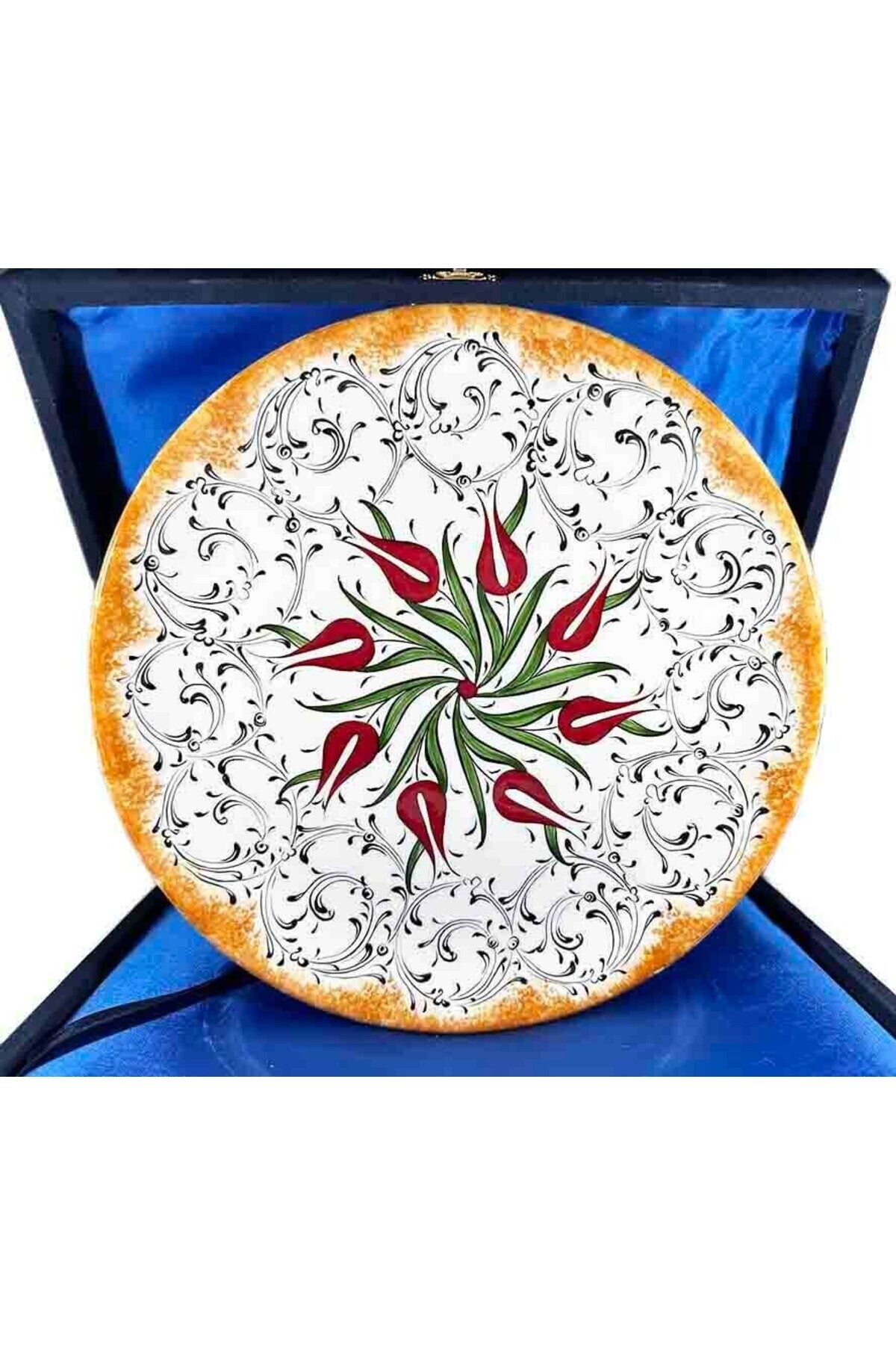 Cini Evi Yellow Cercevede Tulip and Halic 25cm Iznik Tile Plate - MALLTURK