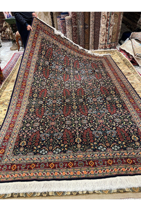 RD RAMAZAN DAG Hand Rug Art Hand-Woven Hereke Rug Signed Seven Mountains Flower Design Navy Color Size 300x200 - MALLTURK
