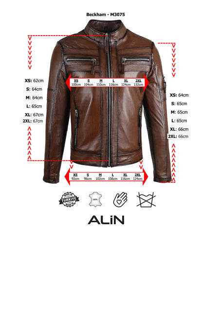 ALIN Beckham Men's Genuine Leather Stand Collar Leather Jacket Black - MALLTURK
