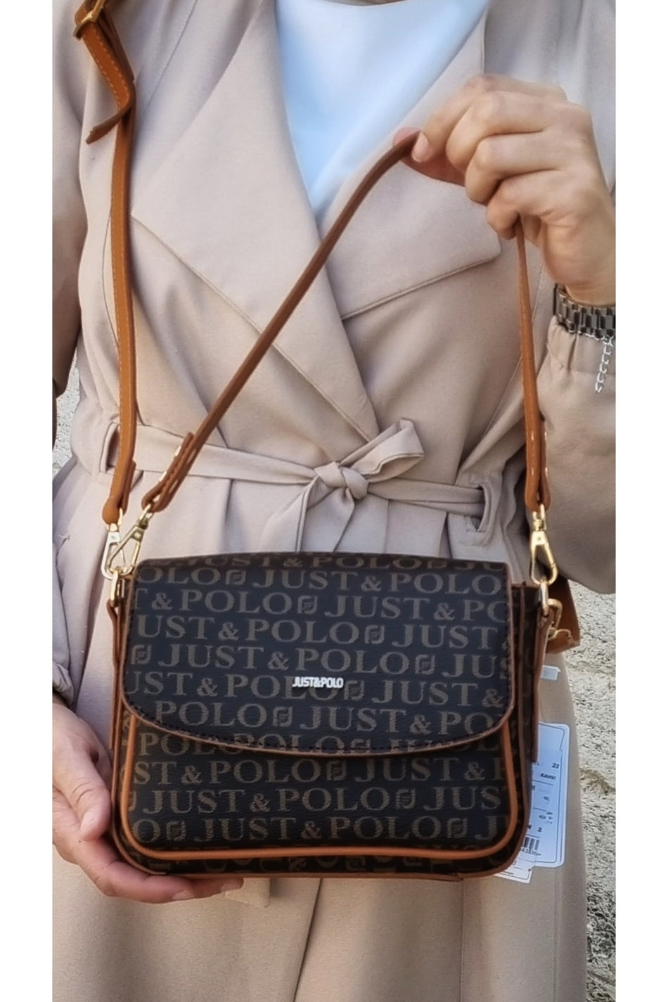 Just Polo Women's Coffee Brown Two-Strap 3-Compartment Shoulder and Crossbody Bag JPS2185 Coffee Brown - MALLTURK