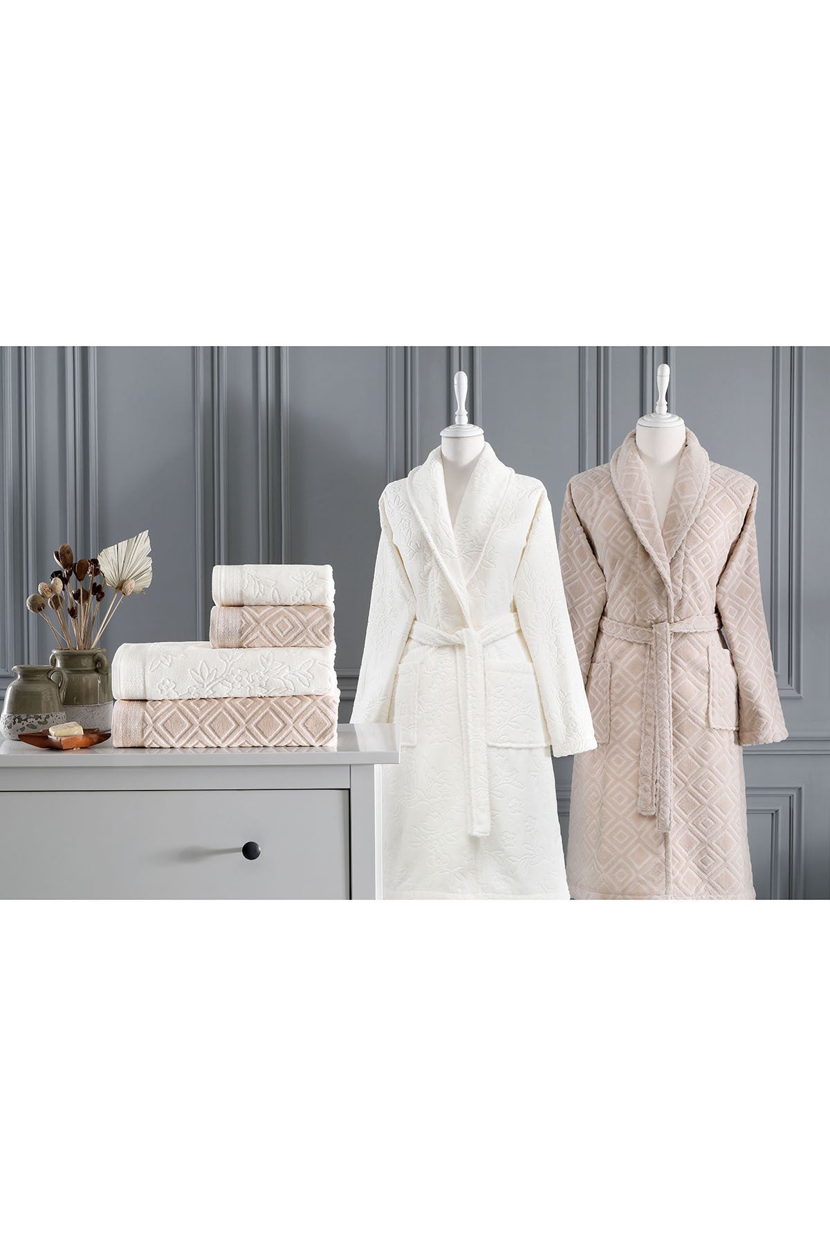 Ozdilek Pastoral Velvet Family Bathrobe Set - MALLTURK