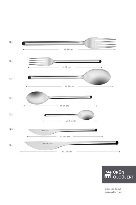 Karaca new liza 84 Piece 12 Place Setting Flatware Set - MALLTURK
