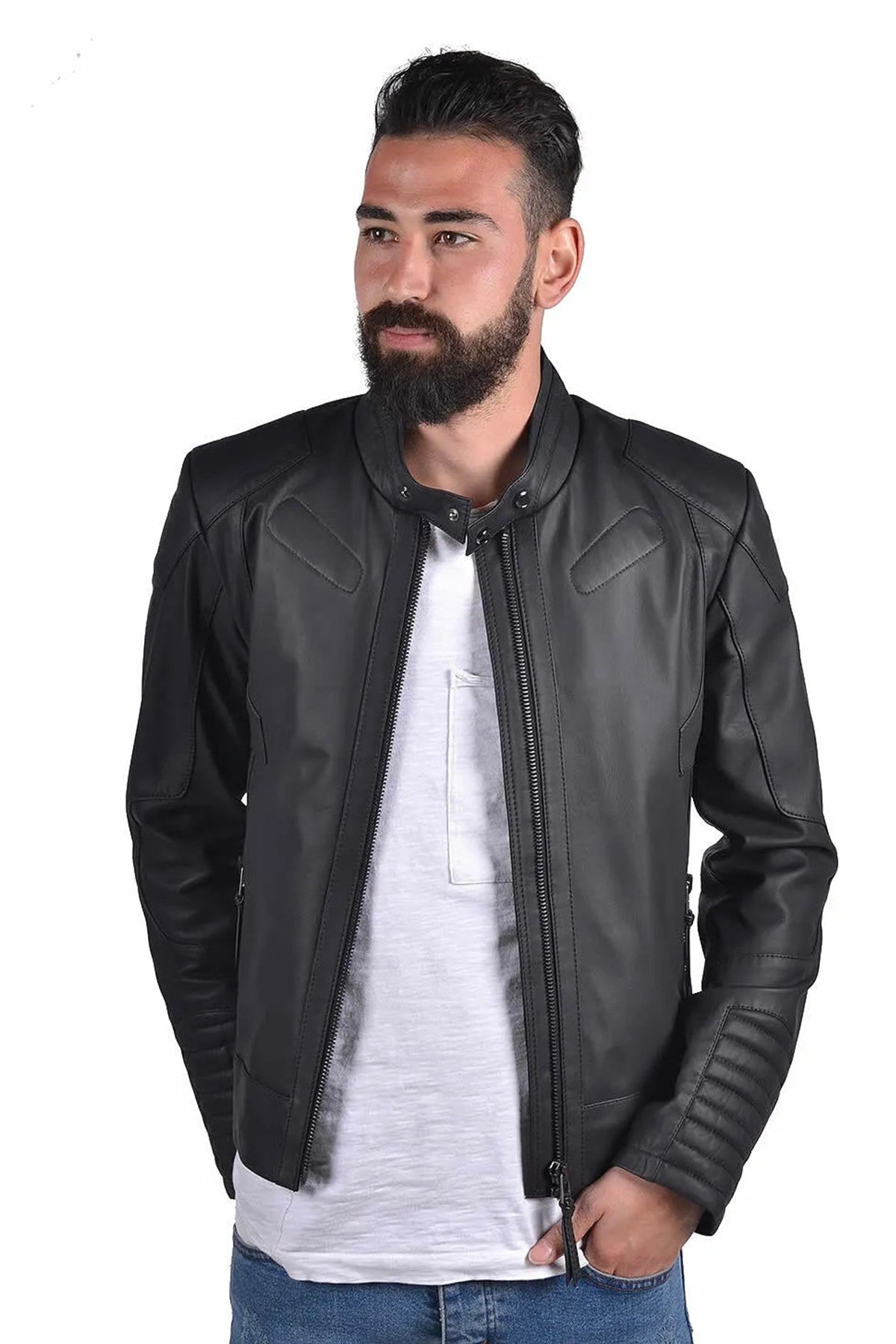 ALIN Kane Men's Genuine Leather Fit Leather Jacket Black - MALLTURK