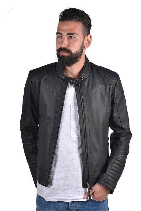 ALIN Kane Men's Genuine Leather Fit Leather Jacket Black - MALLTURK
