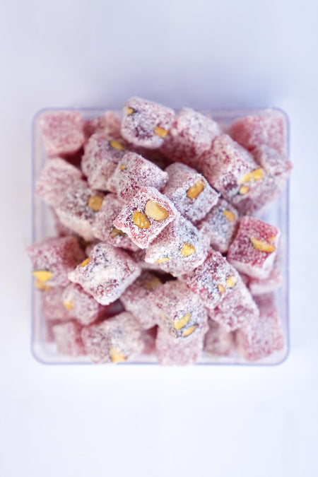 LOKUMCU mehmet efendi tatli bir hikaye Coconut Pomegranate Flavored Double Roasted Pistachio Turkish Delight 500 g - MALLTURK