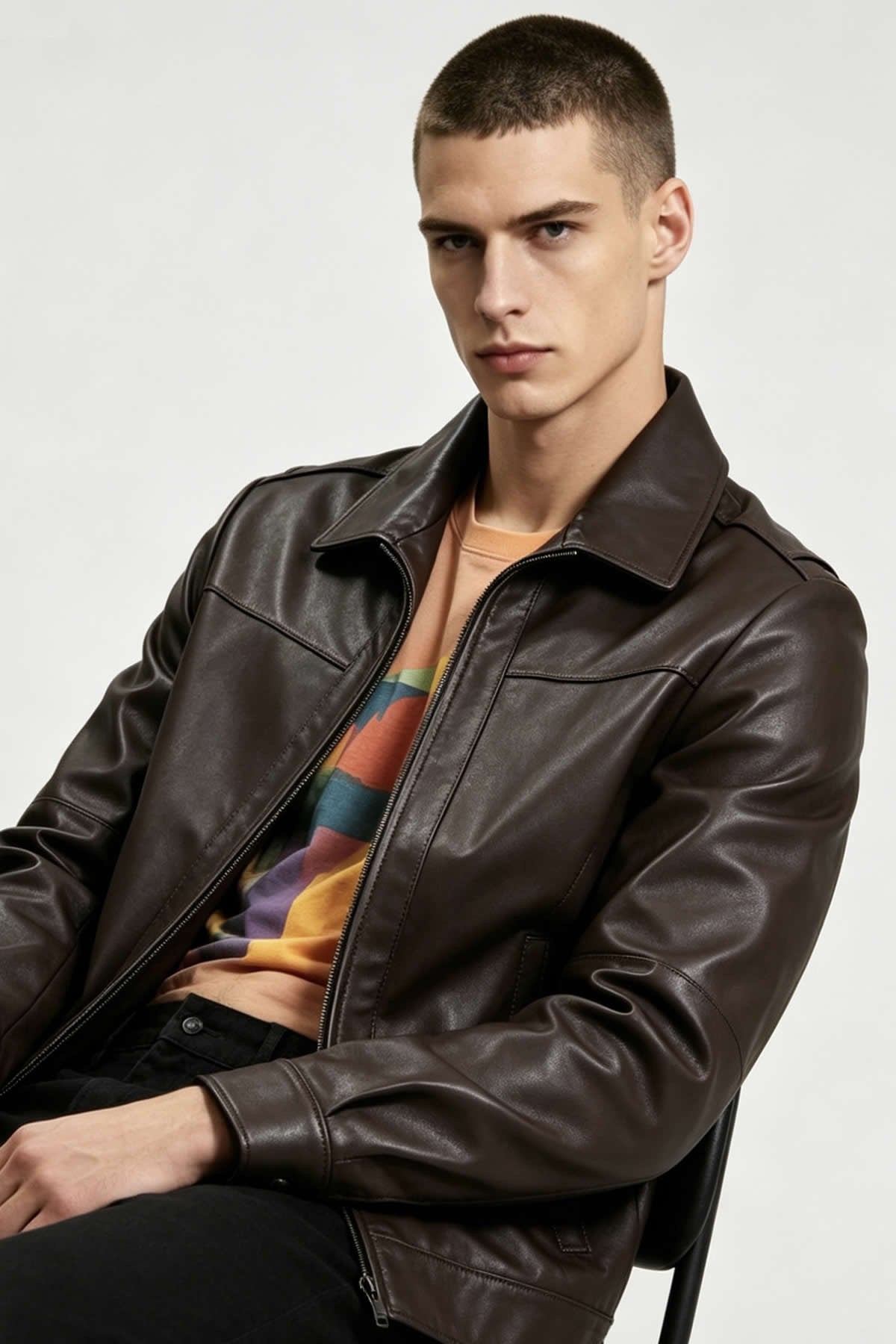 ALIN Leo Men's Genuine Leather Casual Jacket Brown - MALLTURK