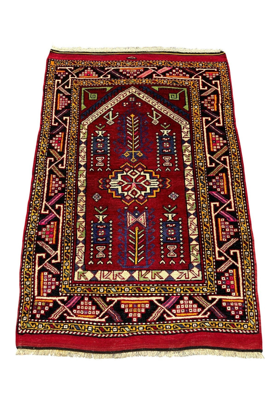 BURAK CARPETS Handwoven Collectible Mihrab-Patterned Ayvacık Carpet 100x150 cm Natural Dye Antique Carpet - MALLTURK