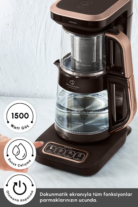 Karaca Tea Lover Robotea Pro Connect 4 in 1 Talking Glass Tea Maker Walnut Brown - MALLTURK
