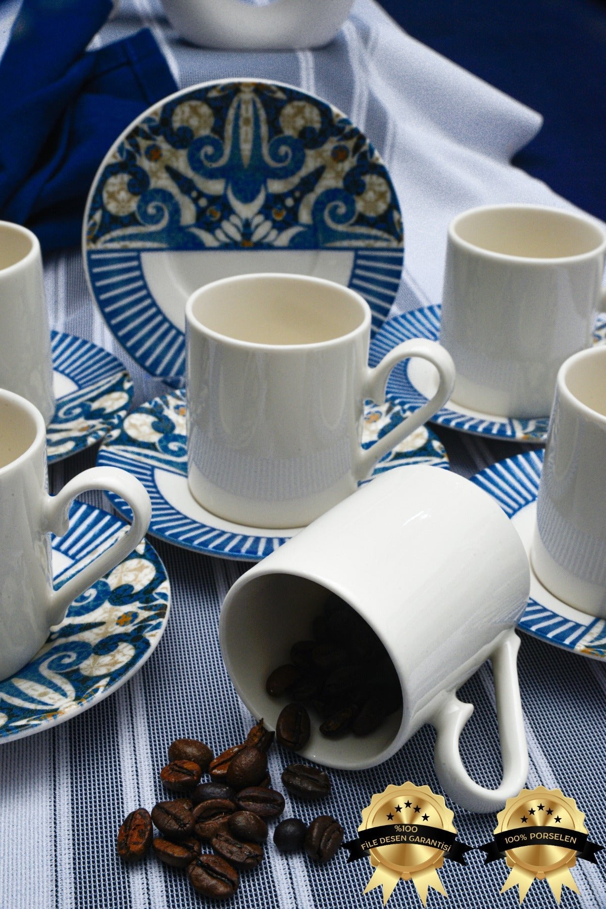 Heda Porselen Azur 12-Piece 6-Person Porcelain Coffee Cup Set - MALLTURK