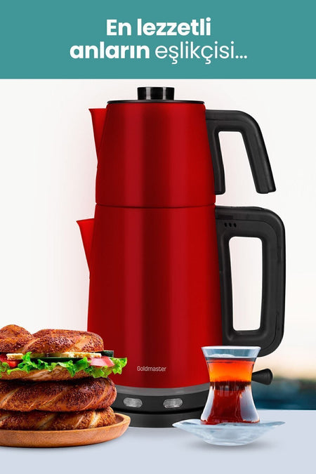 GoldMaster Selvi Red 2200 Watt Dual Heater Stainless Steel Tea Maker and Water Kettle - MALLTURK