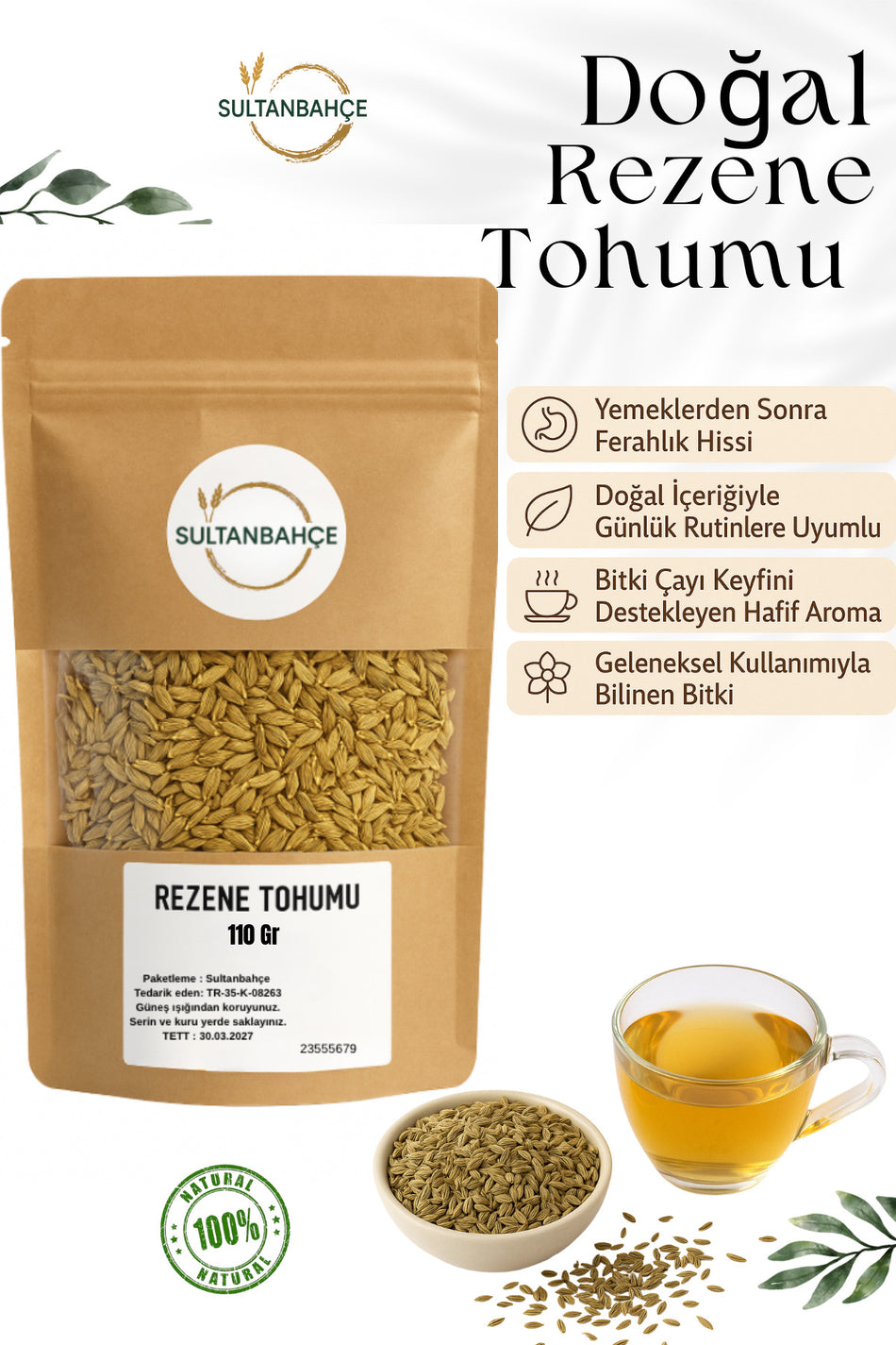 Sultanbahce Natural Fennel Seeds 110 gr - Suitable for Herbal Tea and Spice Use - Additive-Free and Fresh