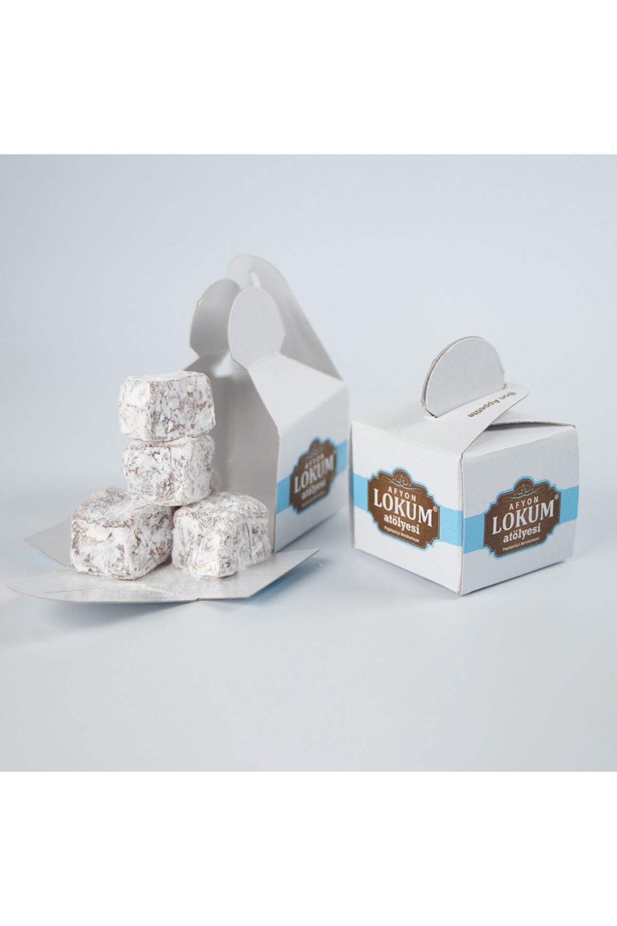 Lokum Atolyesi Extra kavrulmus Pistachio Mini Turkish Delight pudra sekeri Coated 250g 10 Pieces Single Boxes - MALLTURK