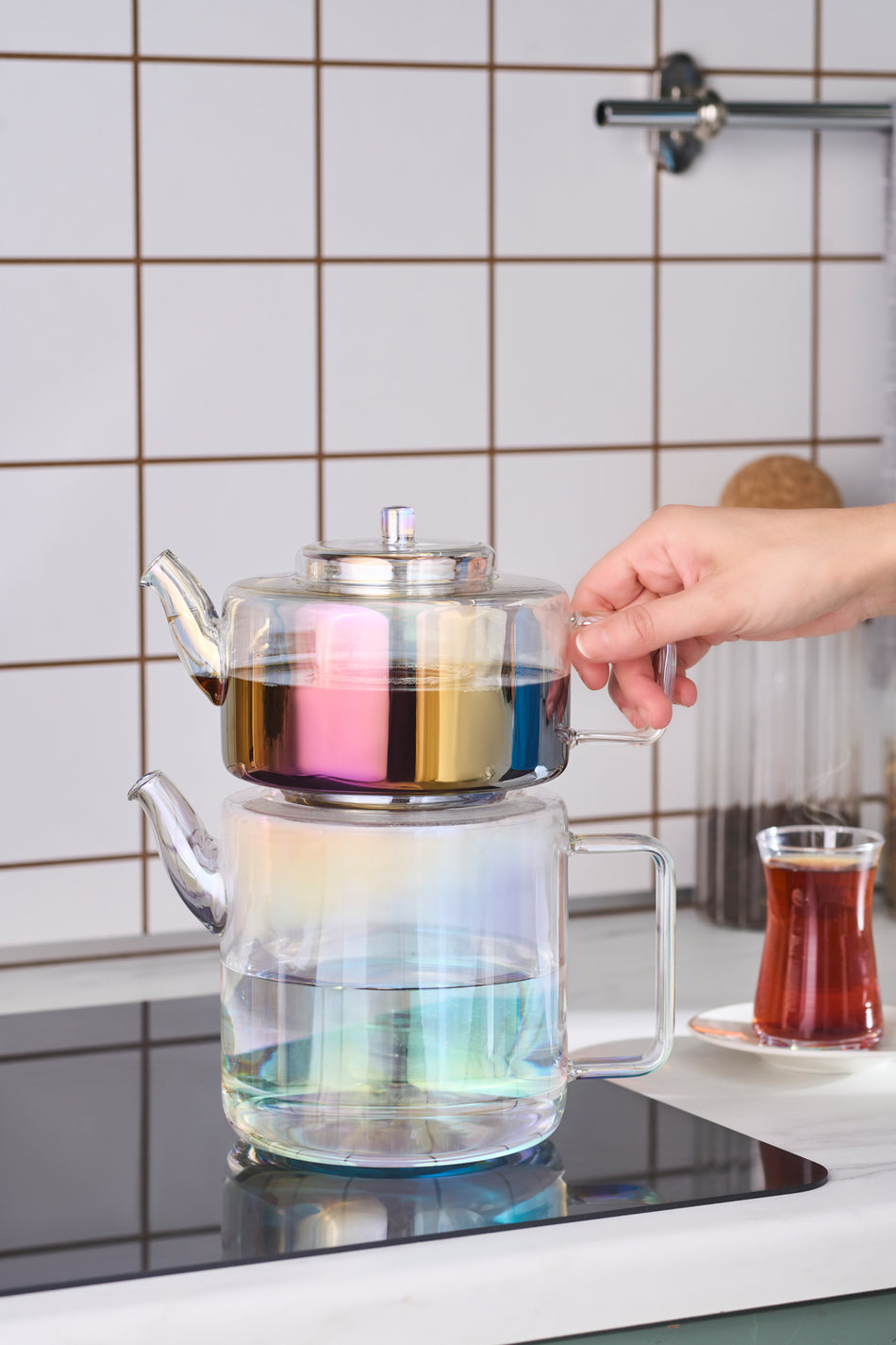 Karaca Flat Borosilicate Glass Midi Teapot Luster - MALLTURK