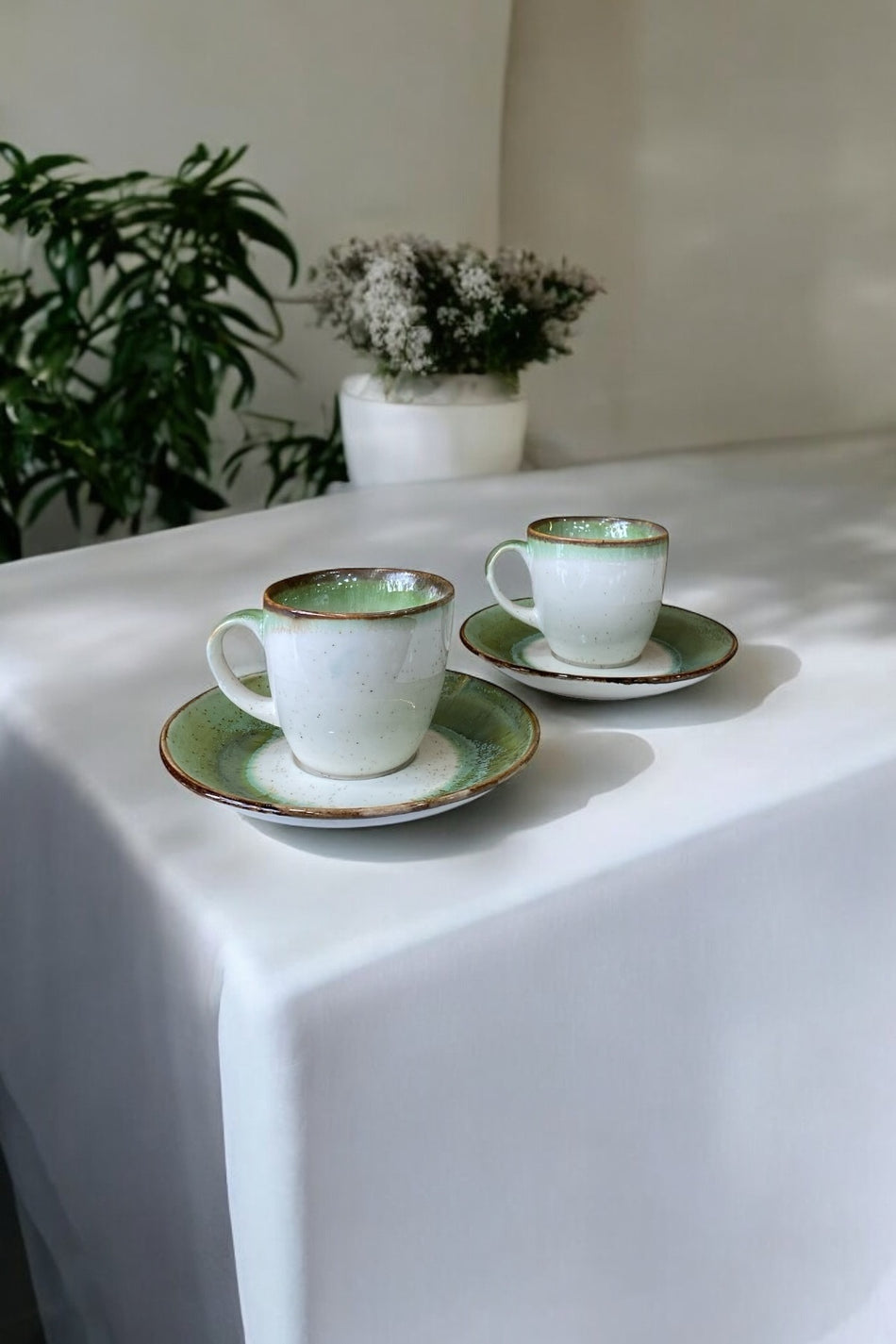 Eporselen Ocean 2-Person 4-Piece Porcelain Coffee Cup Set Green - MALLTURK
