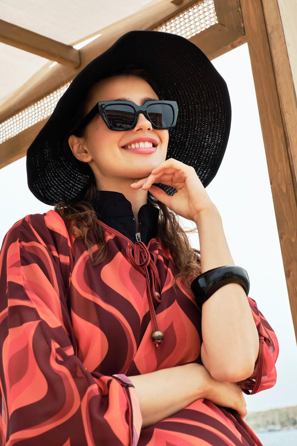 Hasema Bow Detail Foldable Black Visor Beach Hat - MALLTURK