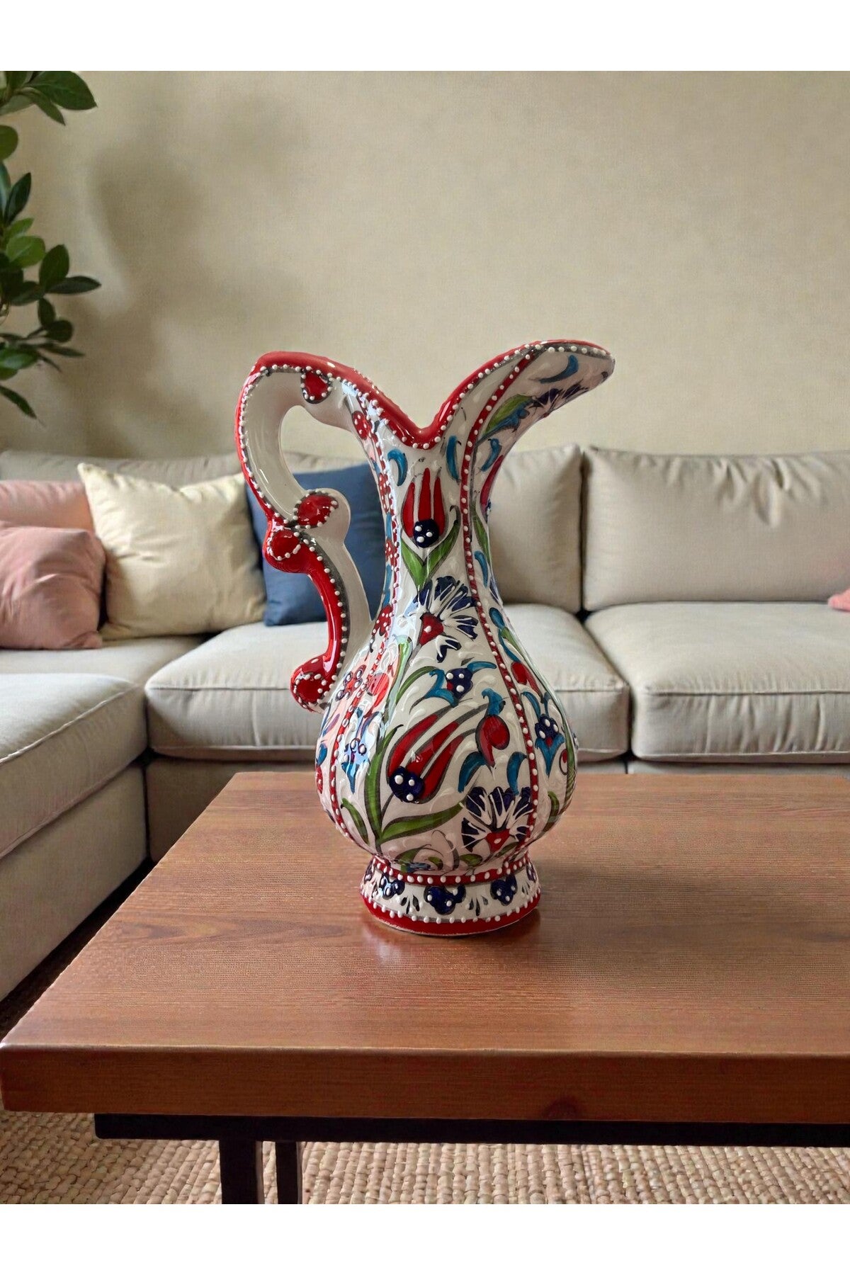 STORESZA Handmade 25cm Kutahya Ceramic Vase for Ashure (Turkish Dessert) Red - MALLTURK