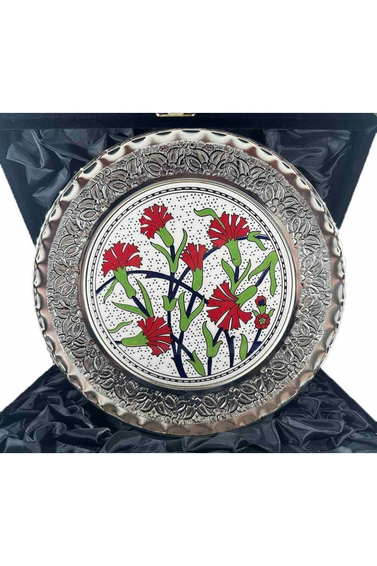 Cini Evi Teacher Gift Carnation Patterned Silver Plate 25cm - MALLTURK