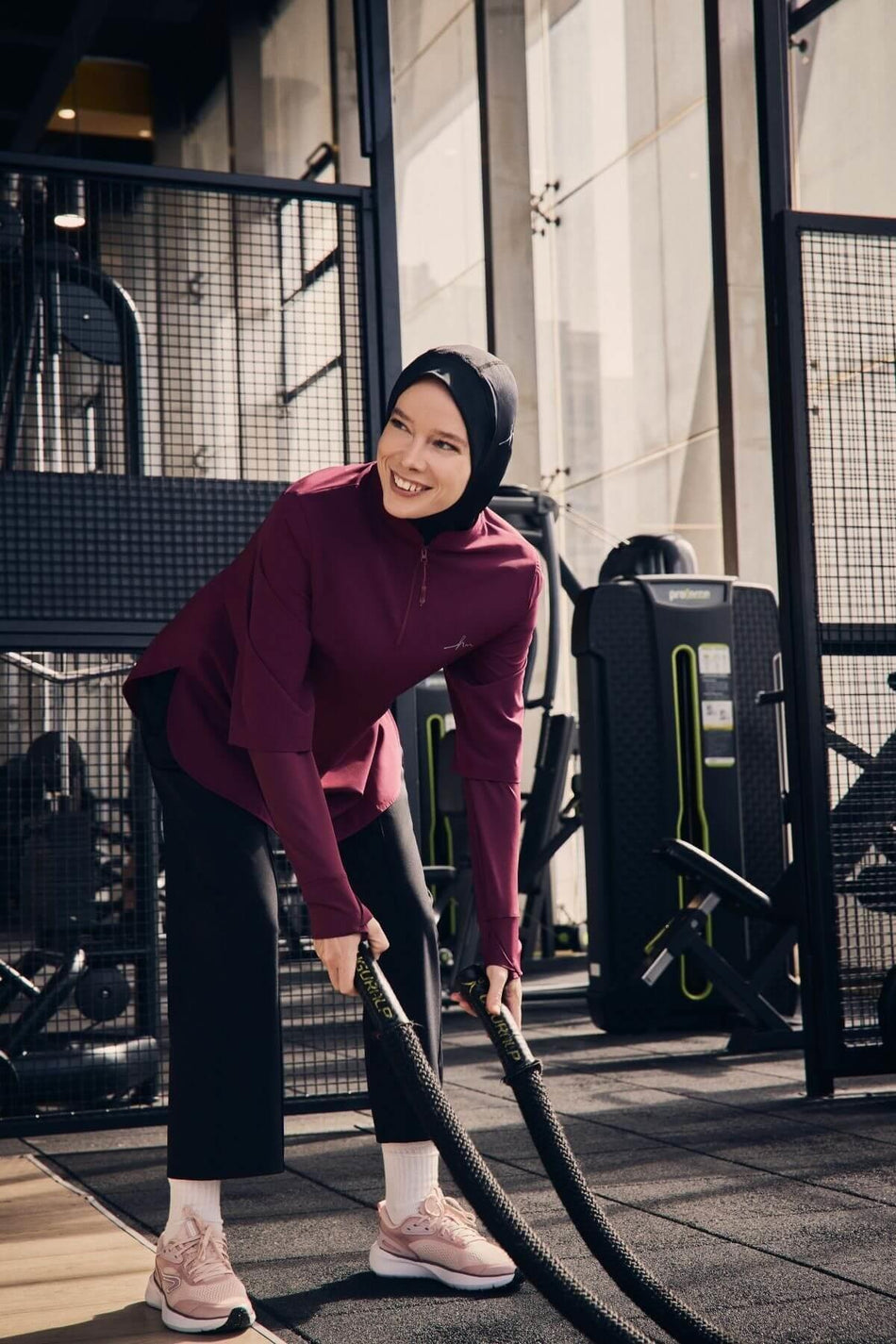 Hasema Active Long-Sleeved Zip-Collar Purple Hijab Training T-Shirt Act-9