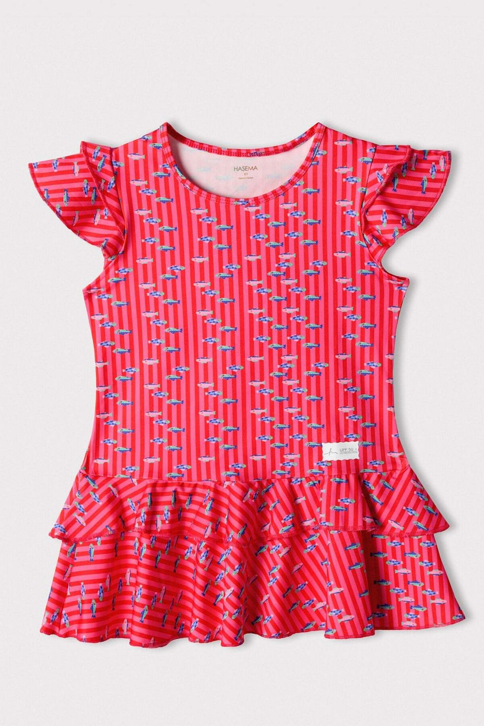 Hasema Fuchsia 3-Piece Girls' Swimsuit Set with Ruffled Shoulders 7000