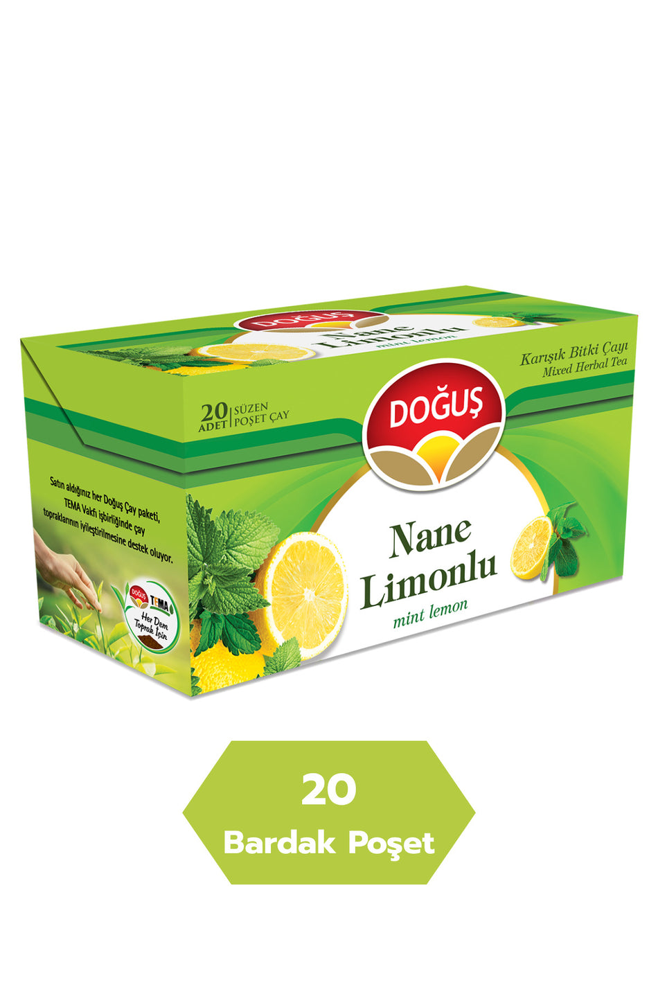 Chá de ervas de hortelã-pimenta e limão Dogus, embalagem de 20