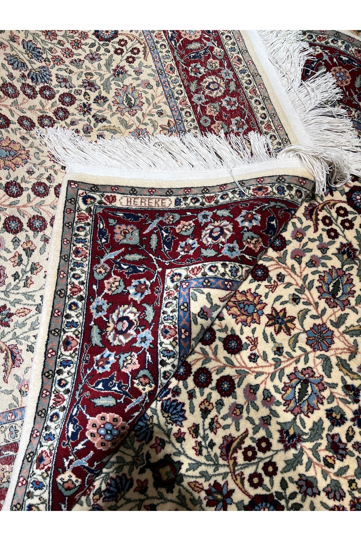 RD RAMAZAN DAG Hand Rug Art Hand-Woven Hereke Rug Signed Seven Mountains Flower Design Collector Piece Size 234x150 - MALLTURK