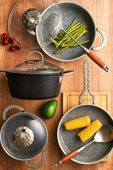 Emsan Induction Compatible Nostalji 7 Piece Granite Cookware Set - MALLTURK