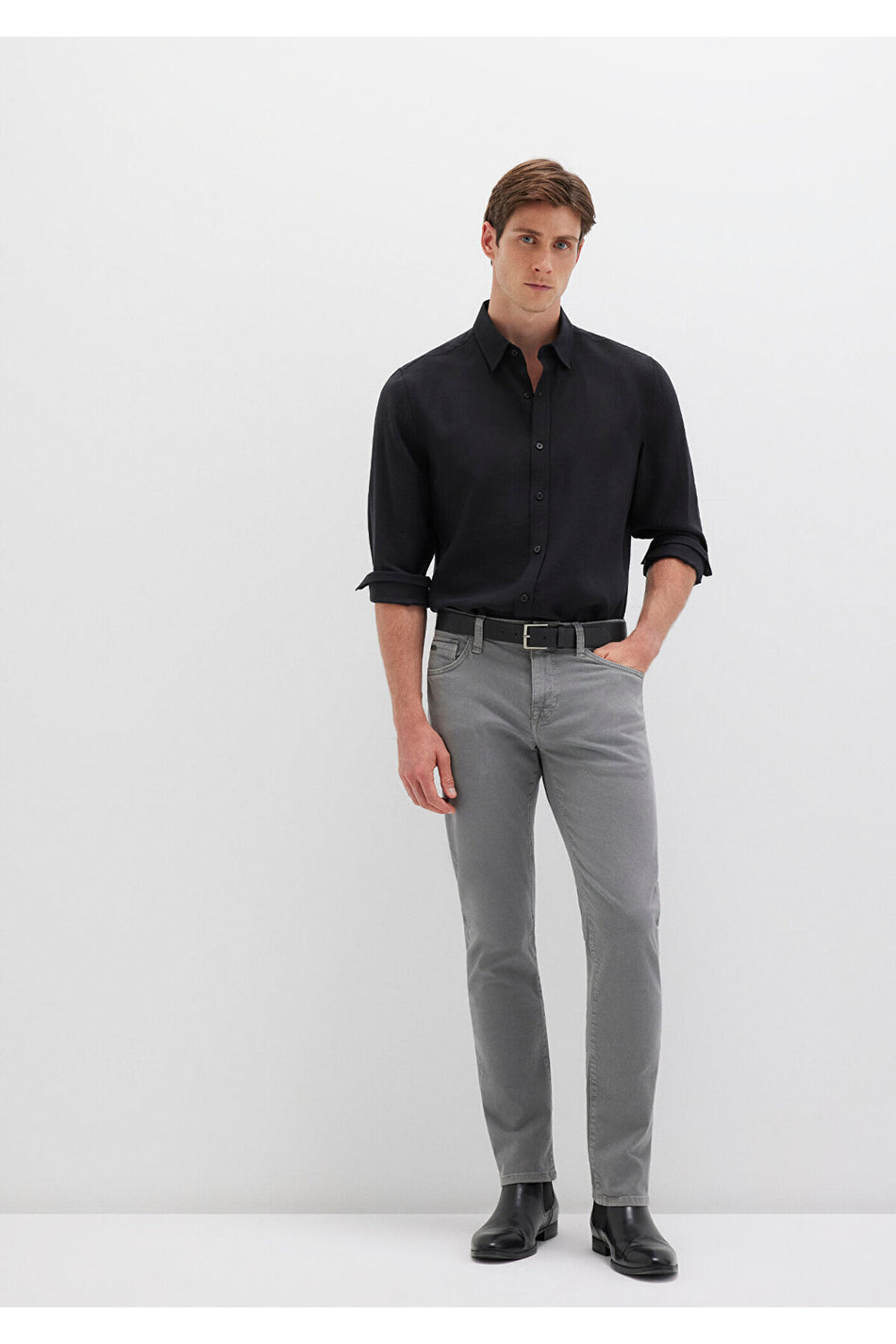 Mavi Marcus Black Dark Grey Gabardine Trousers 0035182453 - MALLTURK