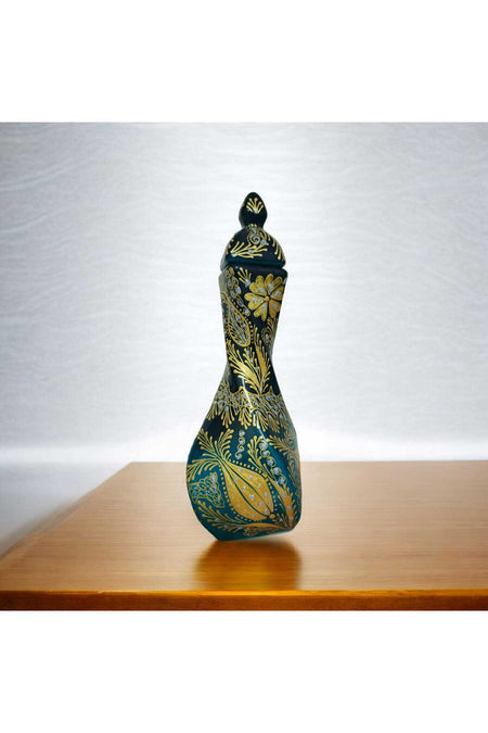 Sema ceramic handcrafted turquoise 30 cm vase with gold gilding decoration. - MALLTURK
