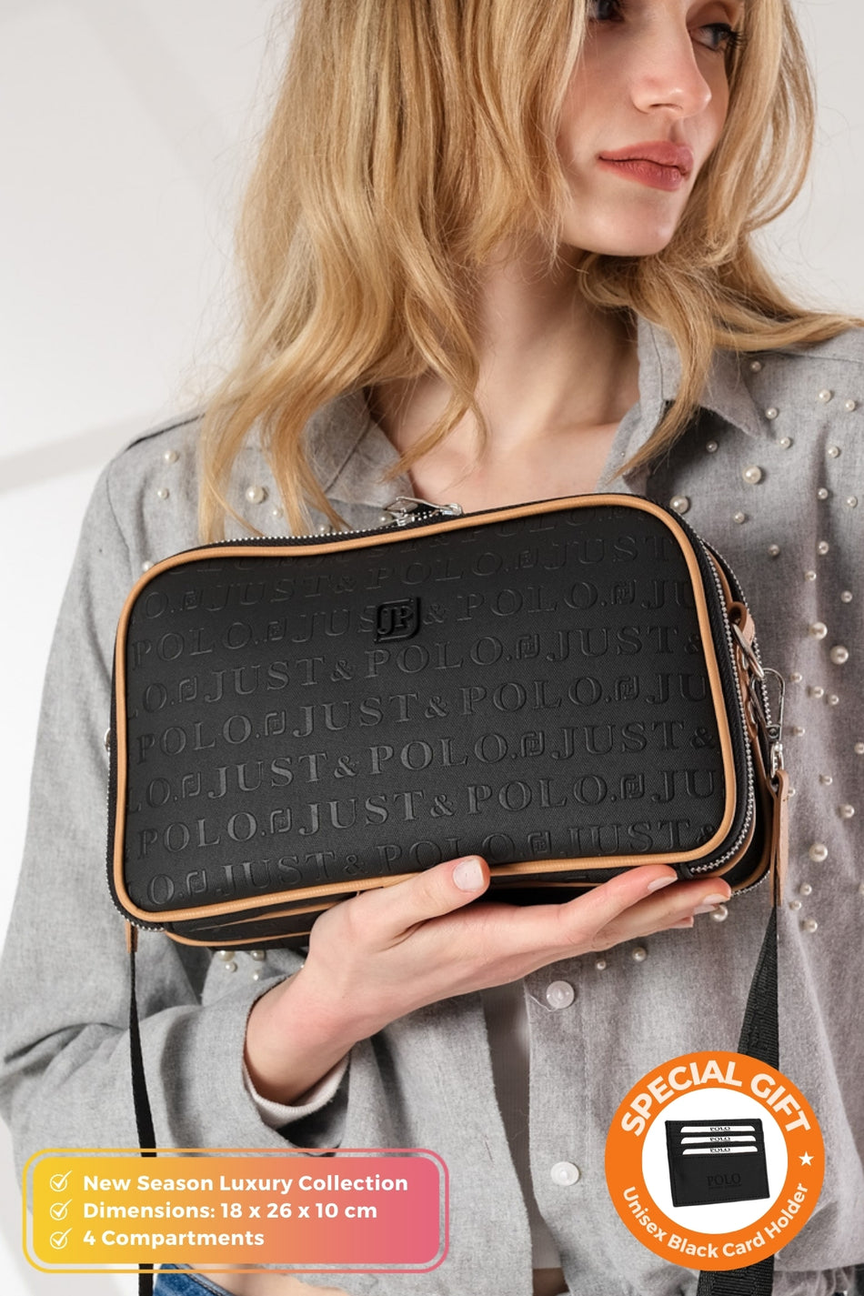 Just Polo Original Women's New Season 4-Compartment Luxury Soft Leather Adjustable Crossbody Shoulder Bag - MALLTURK