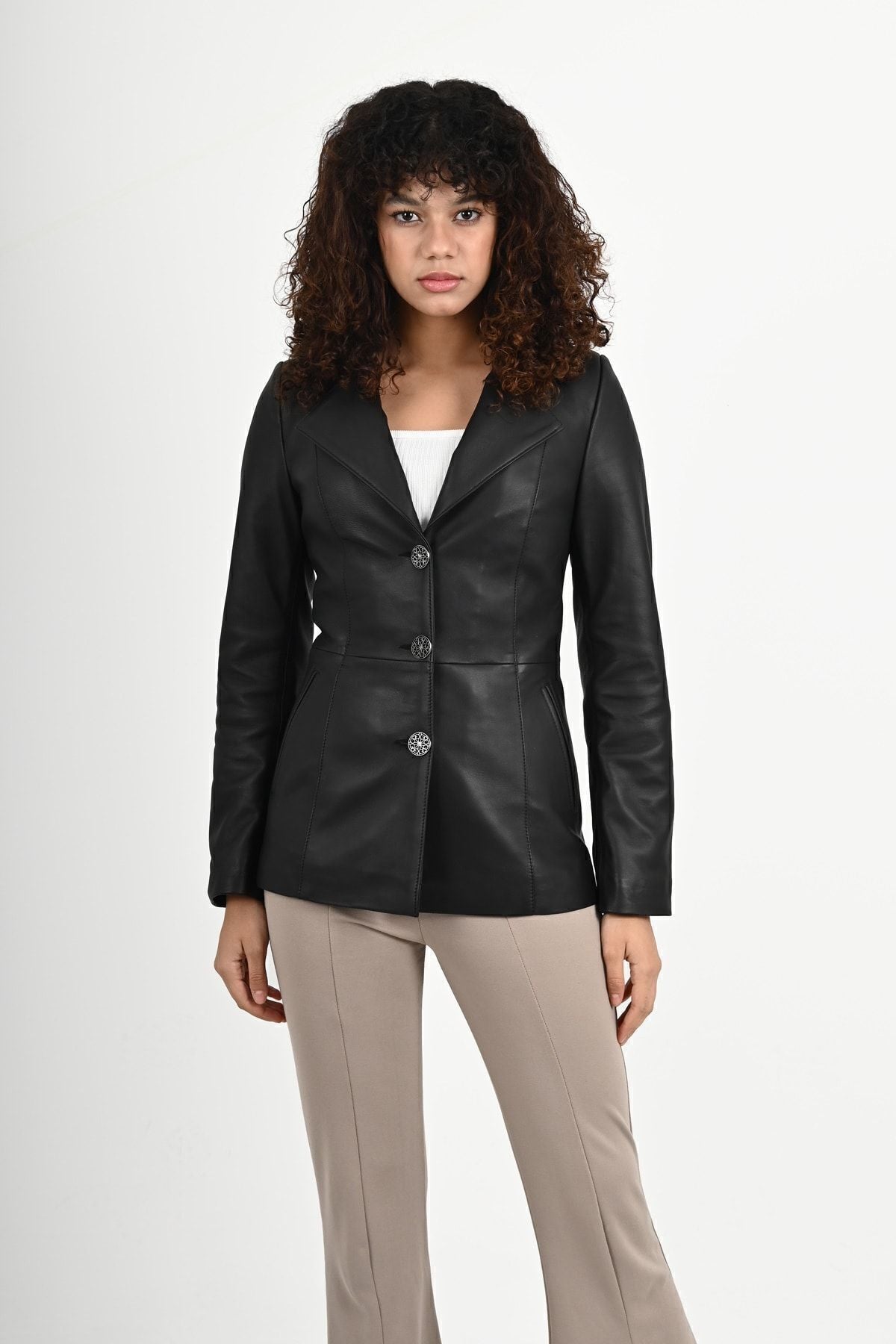 ALIN Brienne Women's Genuine Leather Blazer Leather Jacket Women's Black - MALLTURK