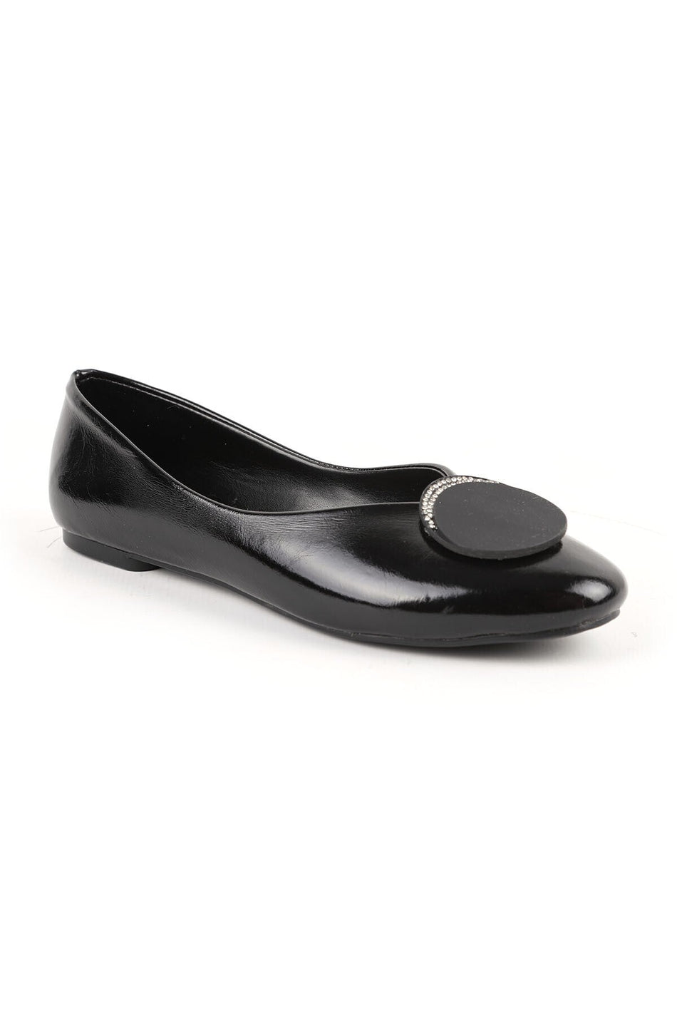Chaussures ballerines pour femme, chaussures de maman à enfiler en cuir verni avec boucle ronde en pierre L080.148