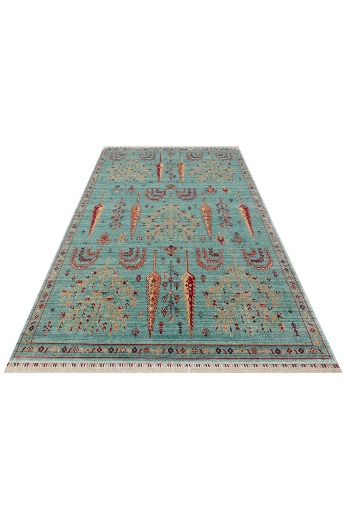 Nesem Hali Boutique EKOHali Zara ZR 22 Turquoise is a special loom rug shaped by the intensive handiwork of women from Usak. - MALLTURK