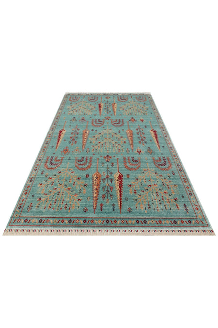 Nesem Hali Boutique EKOHali Zara ZR 22 Turquoise is a special loom rug shaped by the intensive handiwork of women from Usak. - MALLTURK