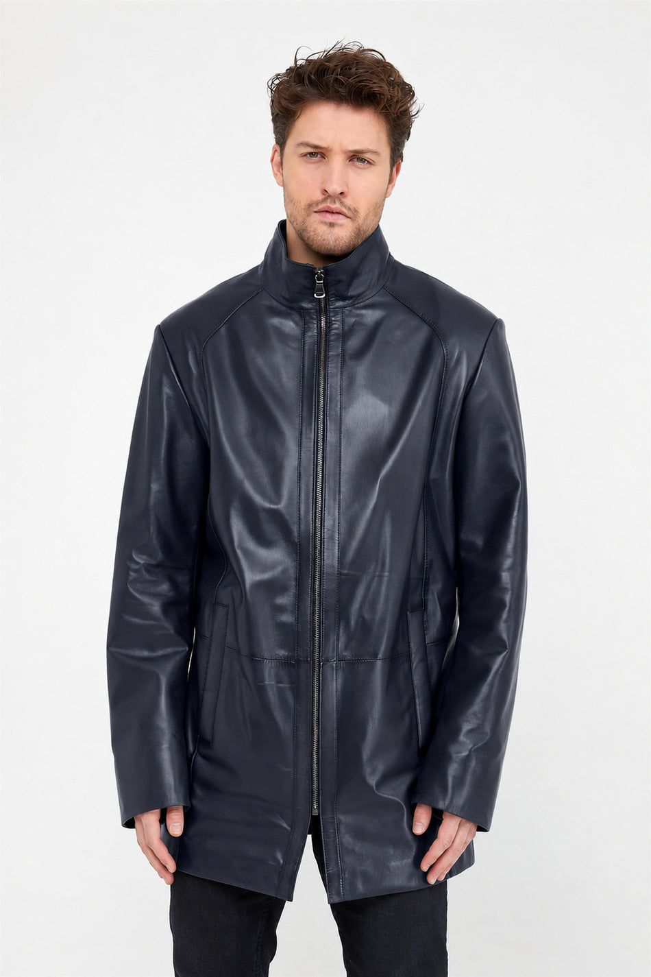 Leather Club marinblå läderkappa