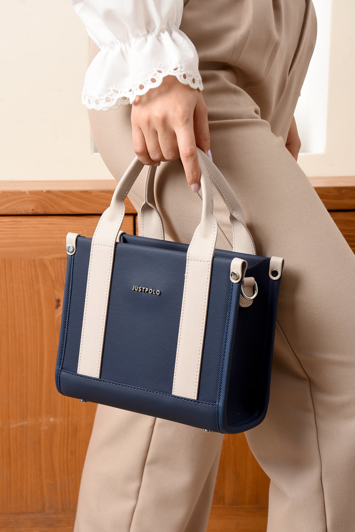 Just Polo Women's Hand and Shoulder Bag, Polo Fabric, SIZE: HEiGHT 19 CM WiDTH 23 CM Lapis Lazuli - MALLTURK