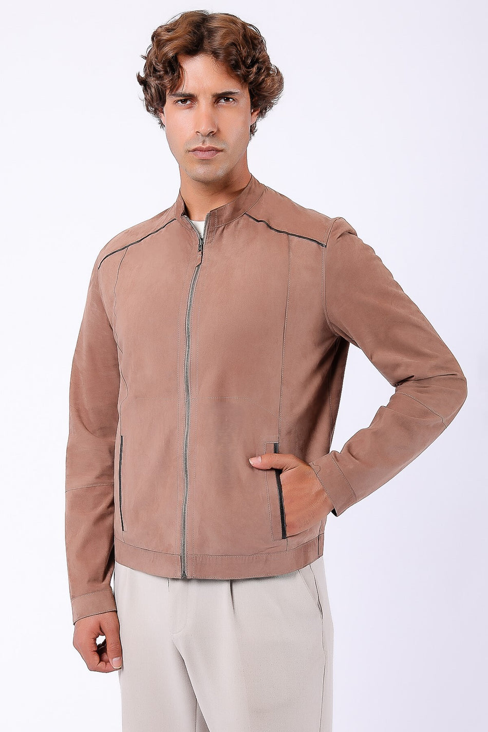 Leather Club beige dubbelzijdige jas van echt suèdeleer