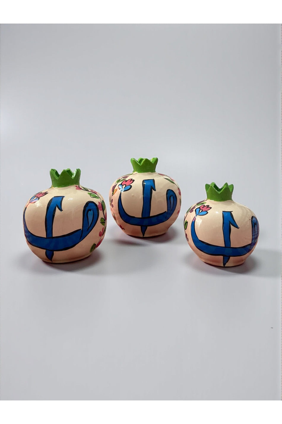 YOOS Handmade Brush Craftsmanship Vav and Elif Patterned 3-Piece Ceramic Pomegranate Set - MALLTURK