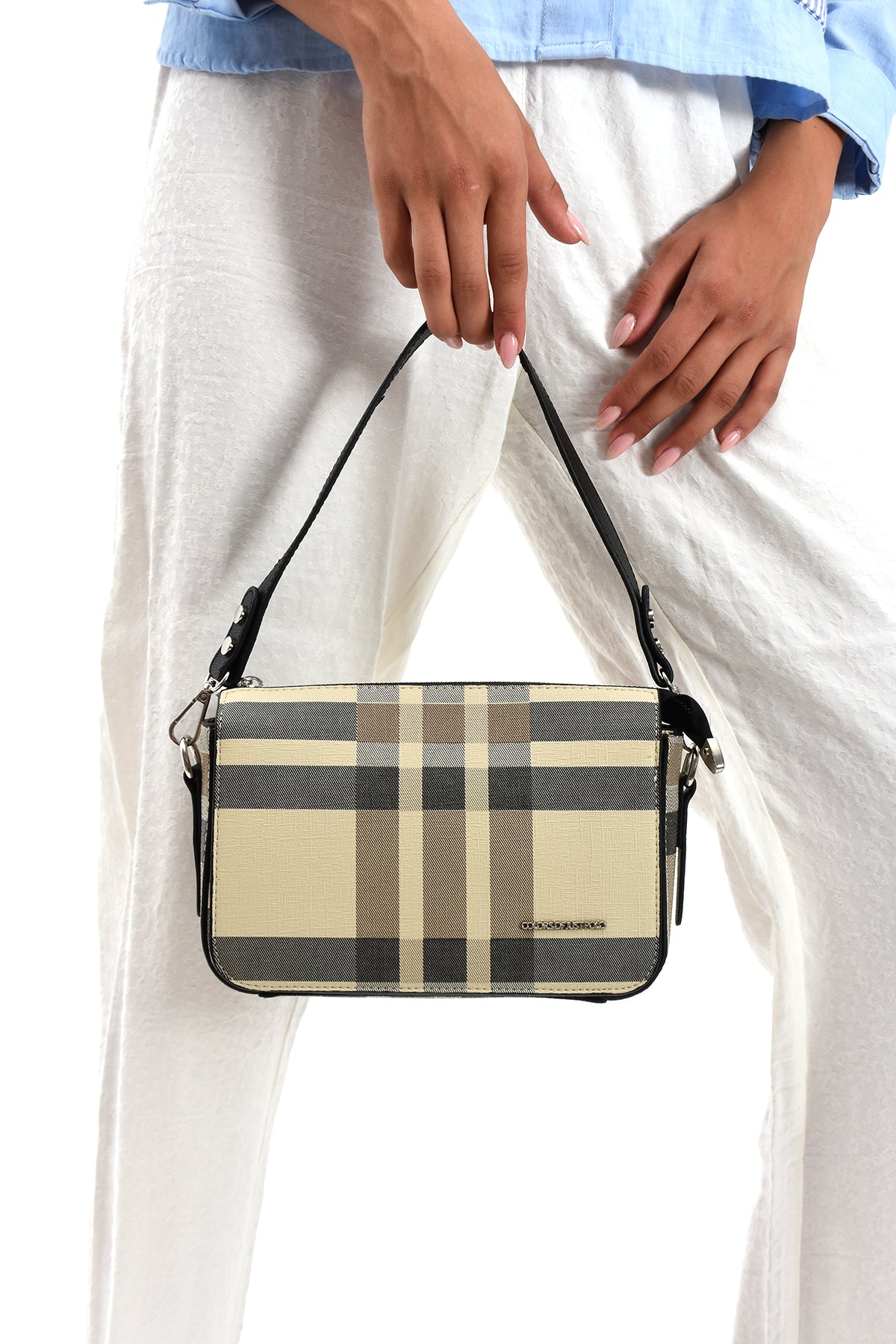 Black Just Polo Women's Plaid Shoulder Bag New Season - MALLTURK