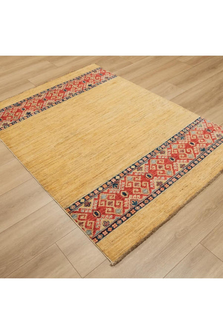 Halicizade Sultani Collection Ethnic Pattern Hand-Woven Cream Anatolian Rug
