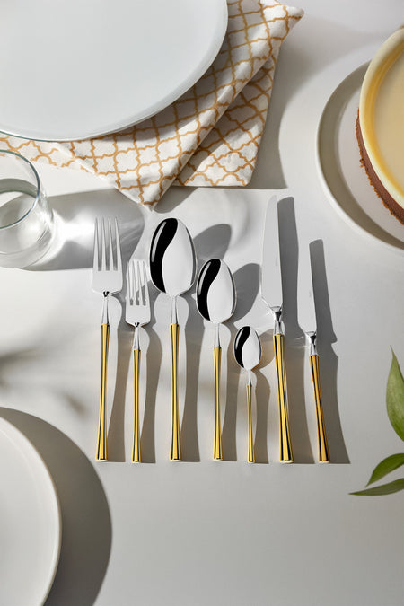 Nehir marbella altin Satin 12 Place Setting 84 Piece Boxed Flatware Set - MALLTURK