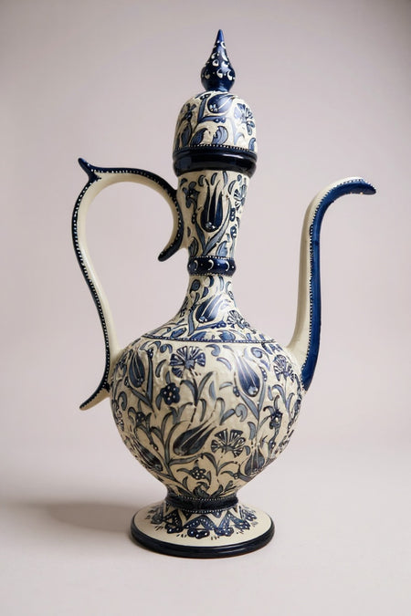 STORESZA Handmade 55cm Sable Craftsmanship Navy Blue and White Antique Porcelain Jug Vase - MALLTURK