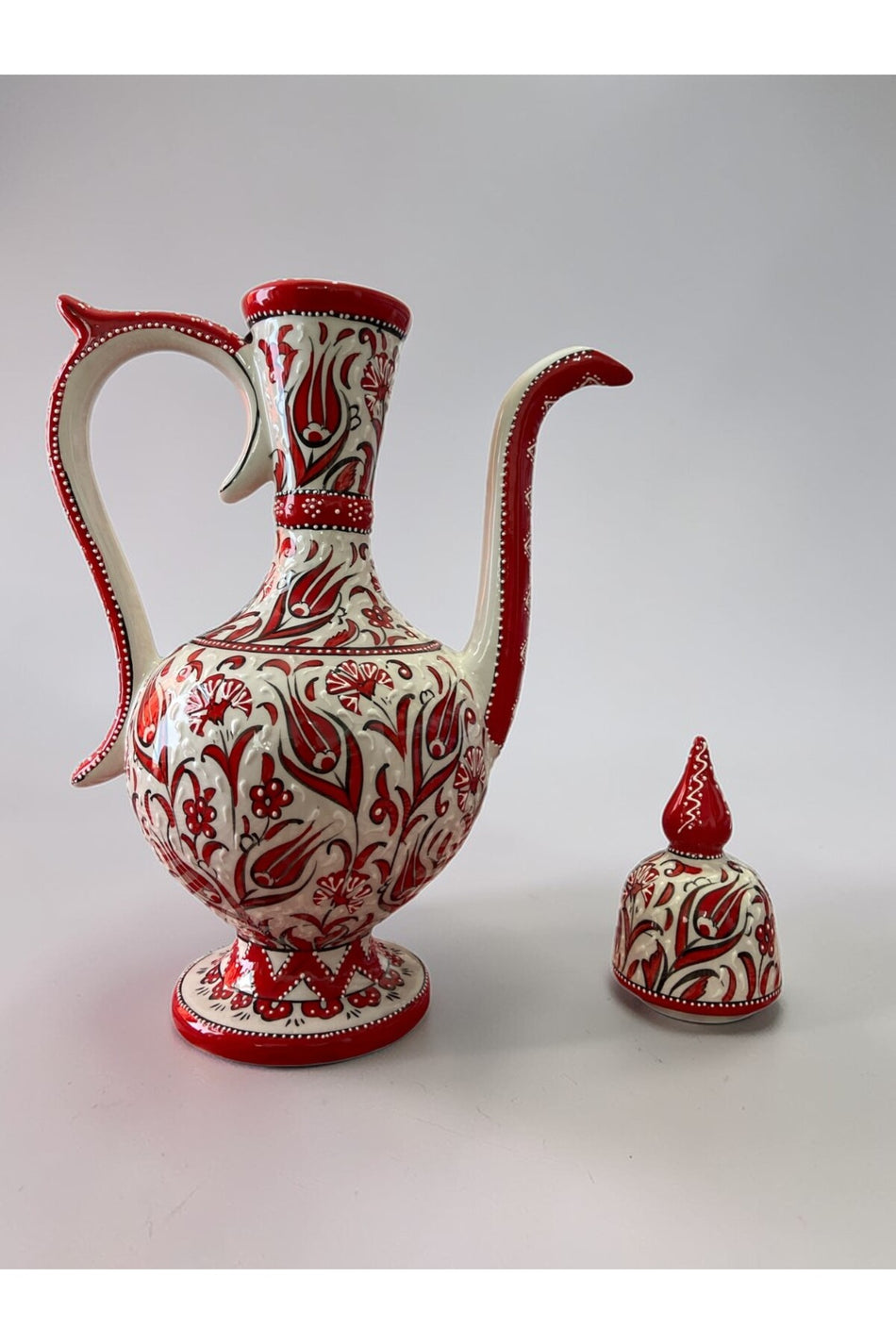 YOOS Handmade Special Sable Craftsmanship 55cm Large Size Red and White Antique Ceramic Jug Vase - MALLTURK